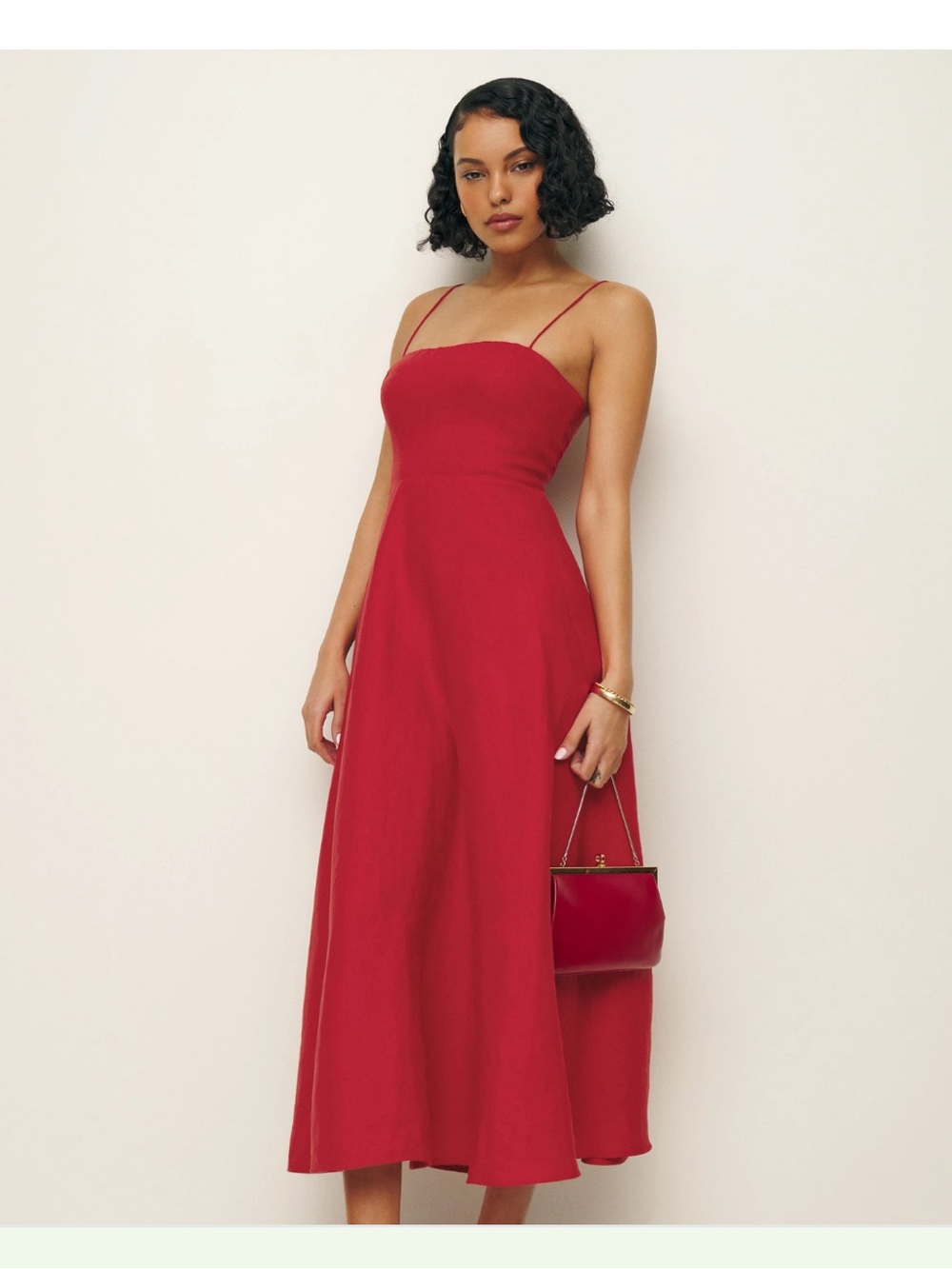 Reformation Monette Linen Dress - Cherry